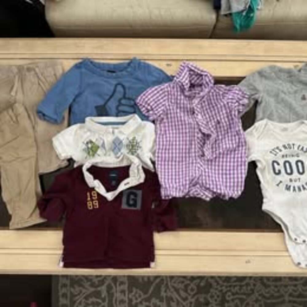 Baby Boy Clothing Bundle Gingham Romper Graphic Tees 6-12M